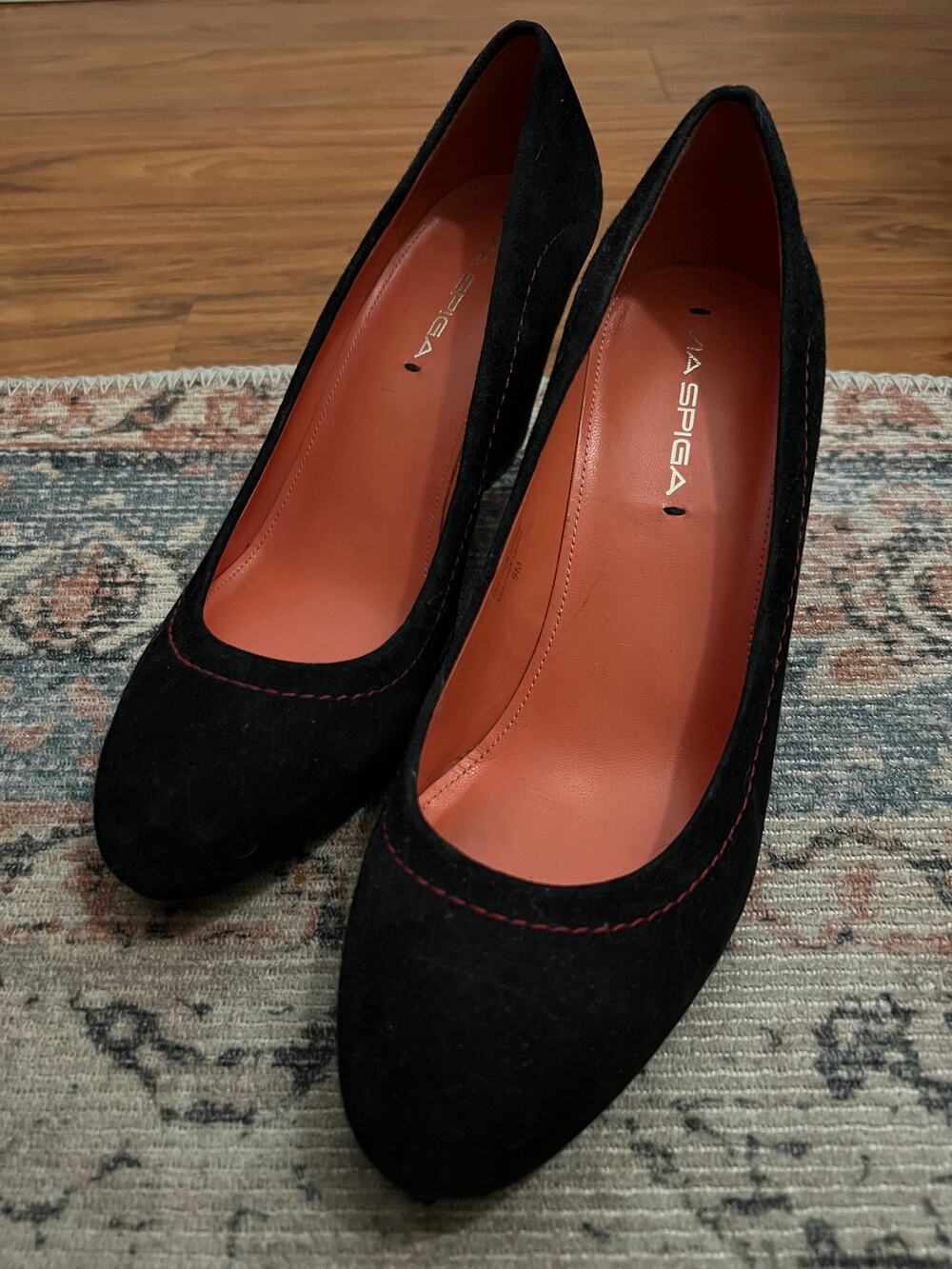 Via Spiga Shoes Wedges Black Suede Women's Size 9 Medium Heels Slip On